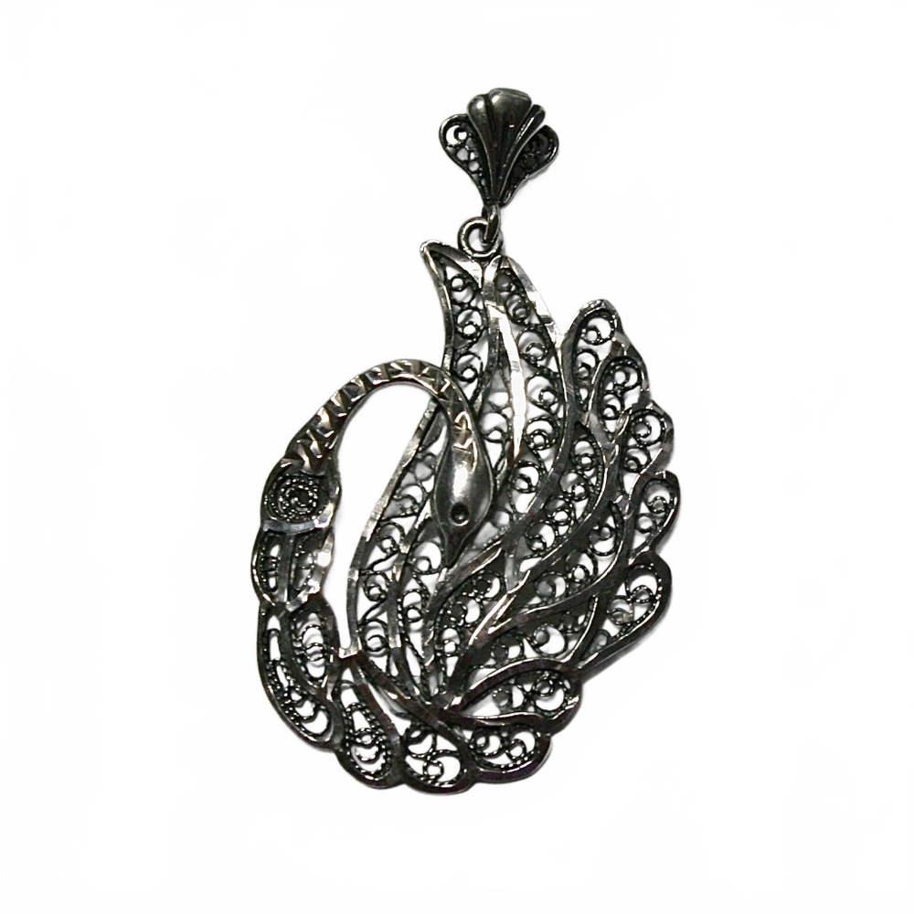 Filigree Swan Pendant in 925 Sterling Silver